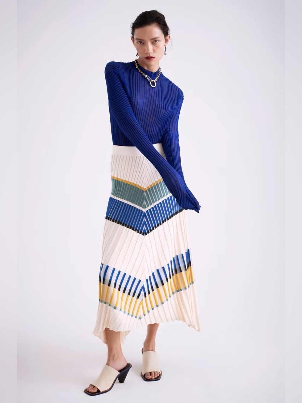 JIGSAW x COLLAGERIE Knitted Colorblock Striped Midi Skirt